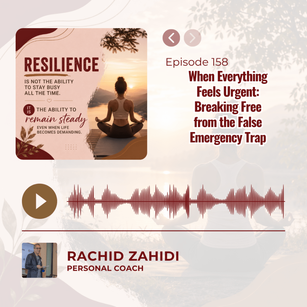 Podcast Episode 158: "When Everything Feels Urgent: Breaking Free from the False Emergency Trap" with host Rachid Zahidi.